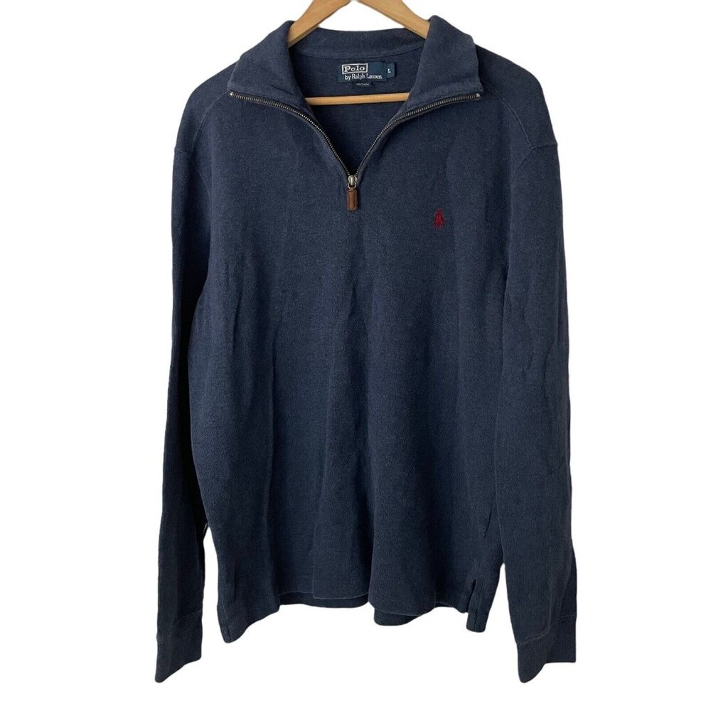 Polo Ralph Lauren Men's Navy Blue 1/4 Long Sleeve Pullover Sweater Size Large L